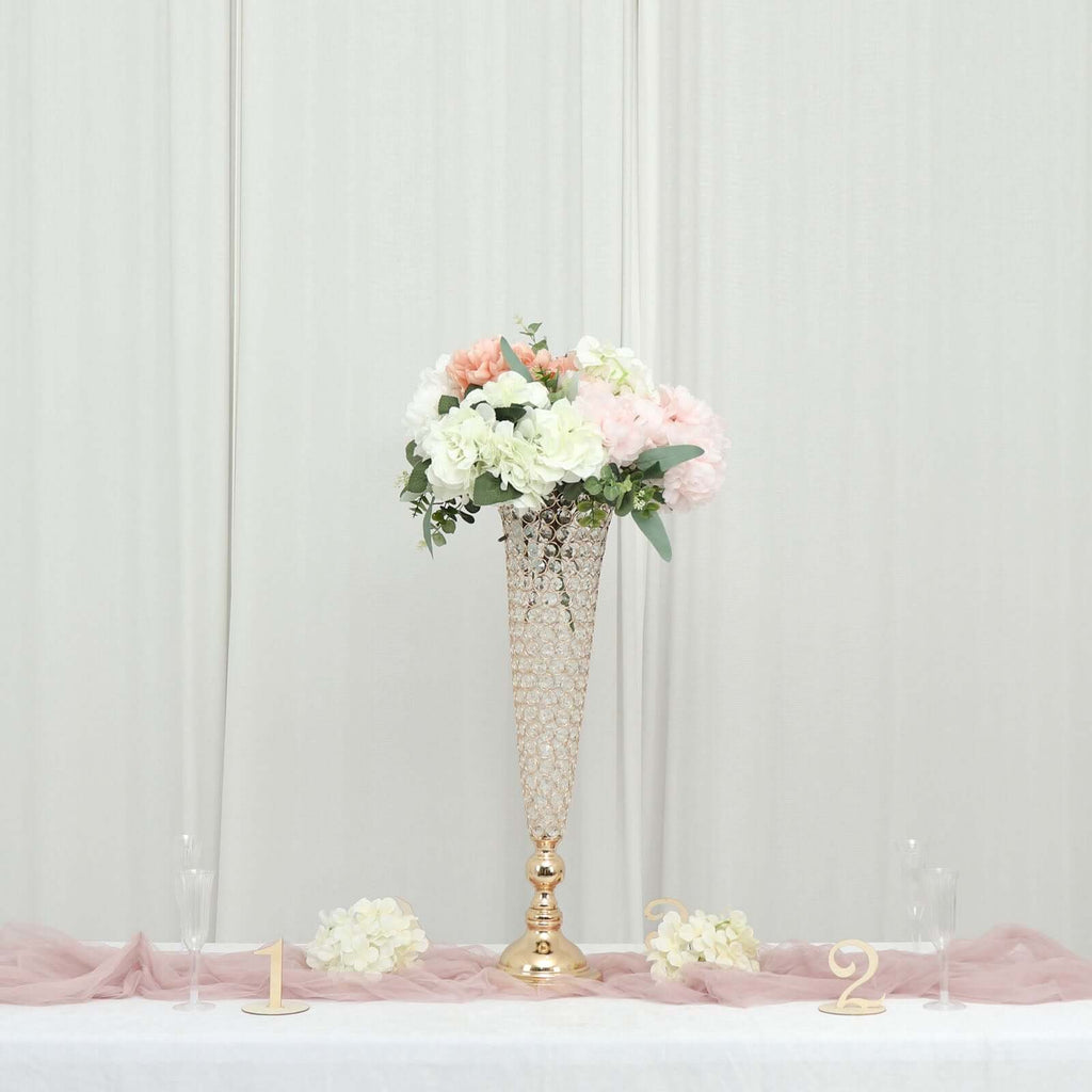 2 - Pack Crystal Beaded Trumpet Vase Set Gold - Table Centerpiece for Weddings and Events 32" - Bell Racket Store