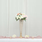 2 - Pack Crystal Beaded Trumpet Vase Set Gold - Table Centerpiece for Weddings and Events 32" - Bell Racket Store