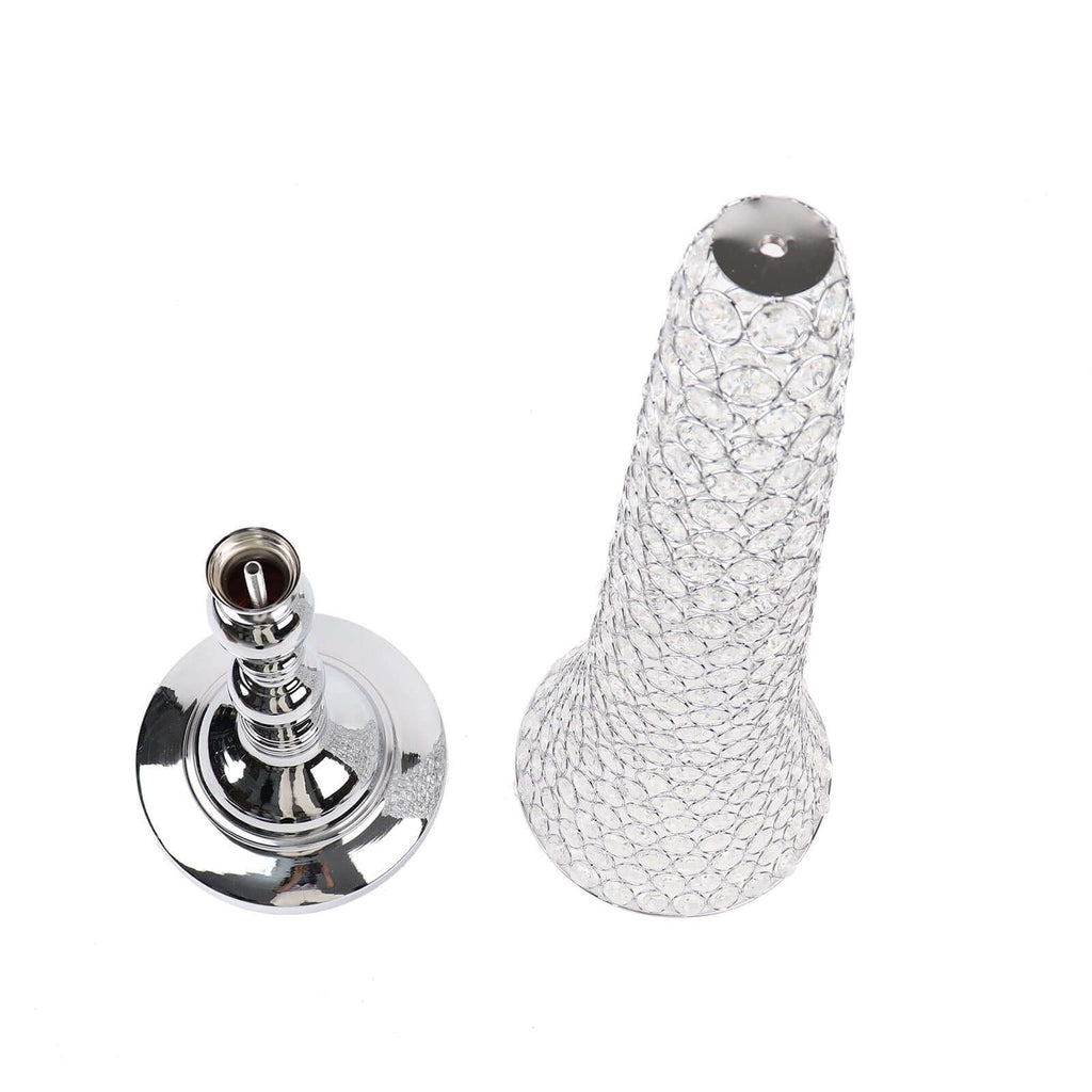 2 - Pack Crystal Beaded Trumpet Vase Set Silver - Table Centerpiece for Grand Occasions 40" - Bell Racket Store