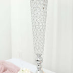 2 - Pack Crystal Beaded Trumpet Vase Set Silver - Table Centerpiece for Grand Occasions 40" - Bell Racket Store