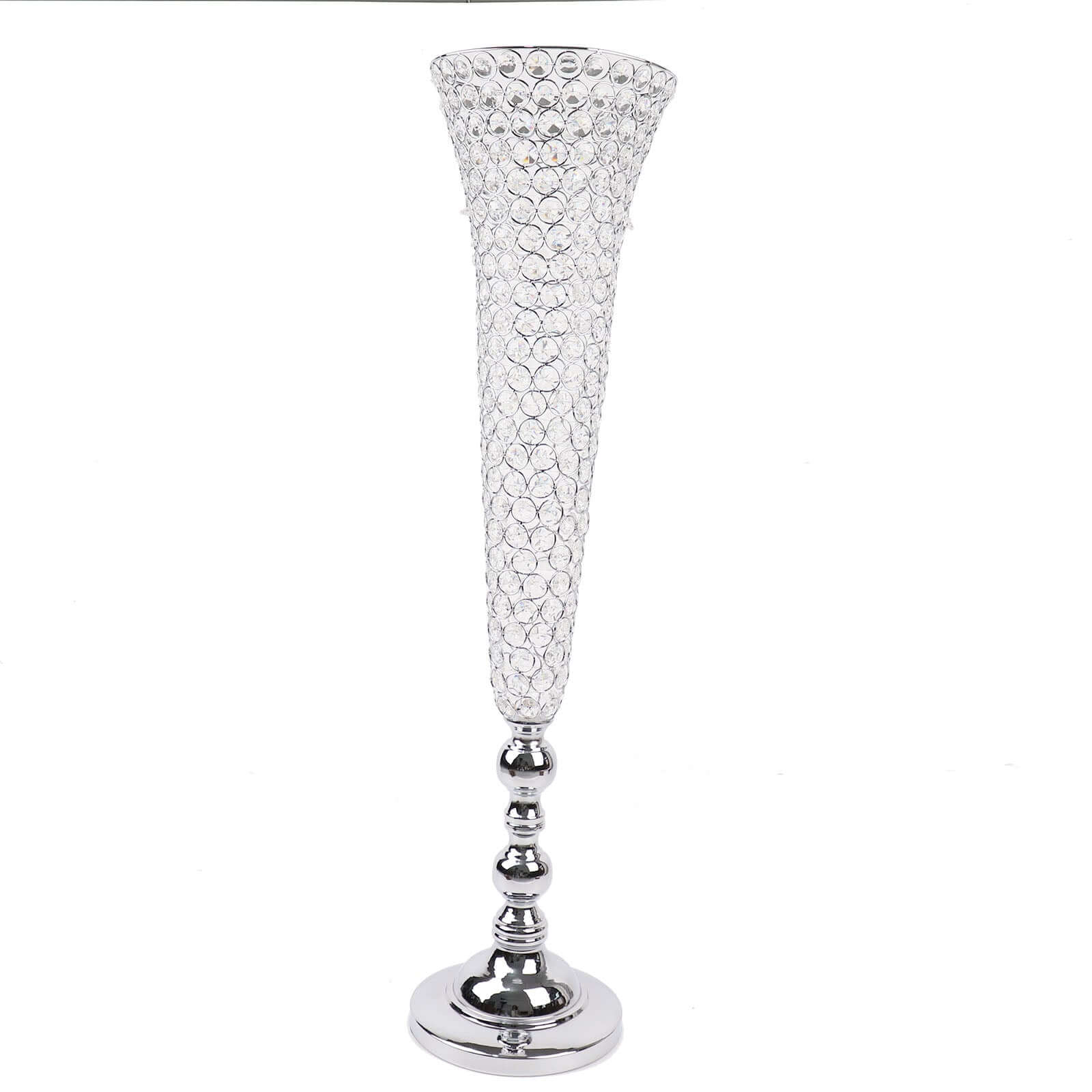 2 - Pack Crystal Beaded Trumpet Vase Set Silver - Table Centerpiece for Grand Occasions 40" - Bell Racket Store