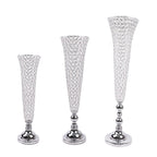 2 - Pack Crystal Beaded Trumpet Vase Set Silver - Table Centerpiece for Grand Occasions 40" - Bell Racket Store