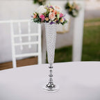 2 - Pack Crystal Beaded Trumpet Vase Set Silver - Table Centerpiece for Grand Occasions 40" - Bell Racket Store