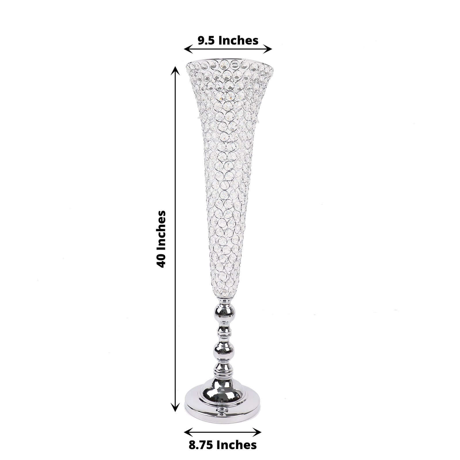 2 - Pack Crystal Beaded Trumpet Vase Set Silver - Table Centerpiece for Grand Occasions 40" - Bell Racket Store