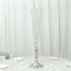 2 - Pack Crystal Beaded Trumpet Vase Set Silver - Table Centerpiece for Grand Occasions 40" - Bell Racket Store