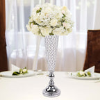 2 - Pack Crystal Beaded Trumpet Vase Set Silver - Table Centerpiece for Weddings and Events 32" - Bell Racket Store