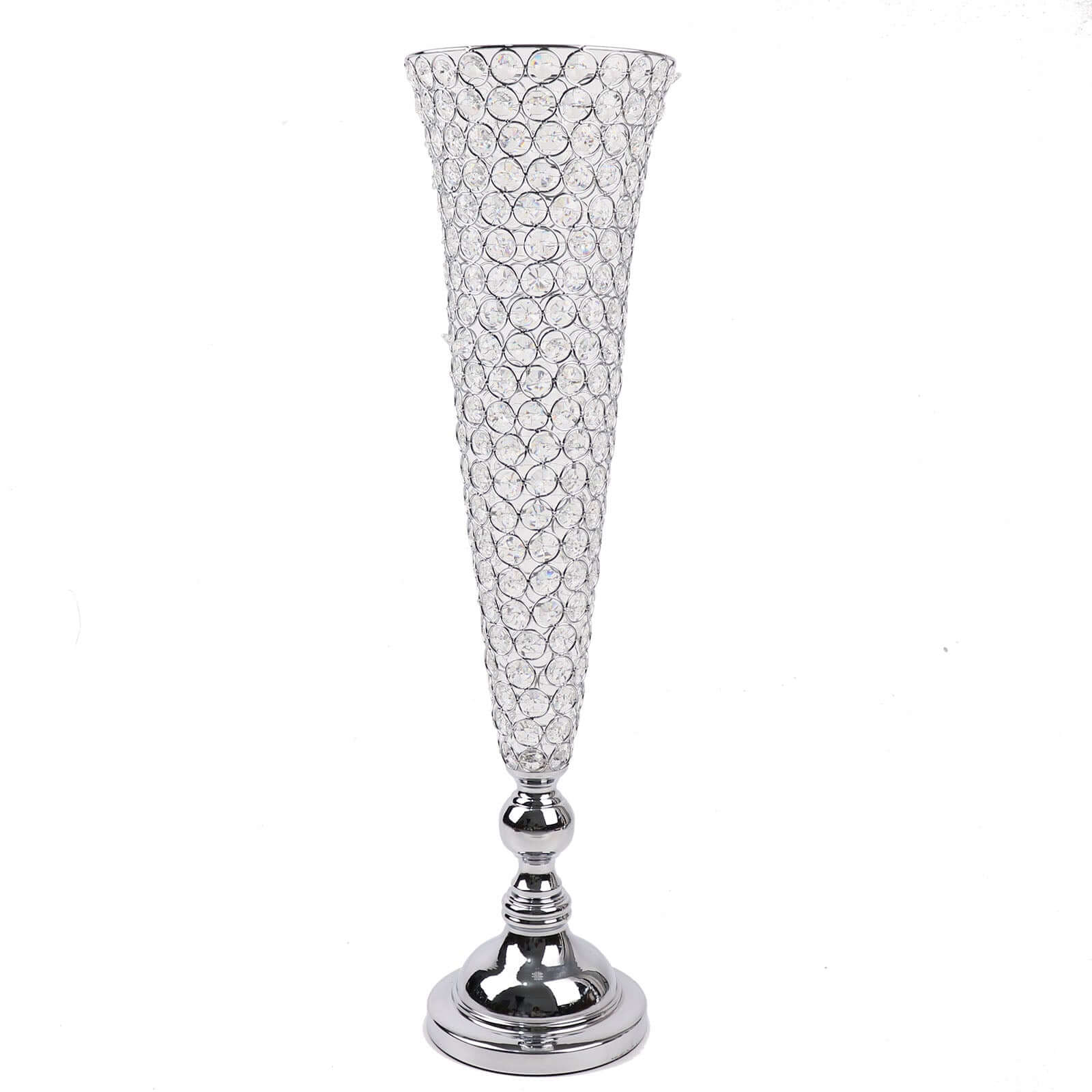 2 - Pack Crystal Beaded Trumpet Vase Set Silver - Table Centerpiece for Weddings and Events 32" - Bell Racket Store