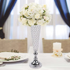2 - Pack Crystal Beaded Trumpet Vase Set Silver - Table Centerpiece for Weddings and Events 32" - Bell Racket Store