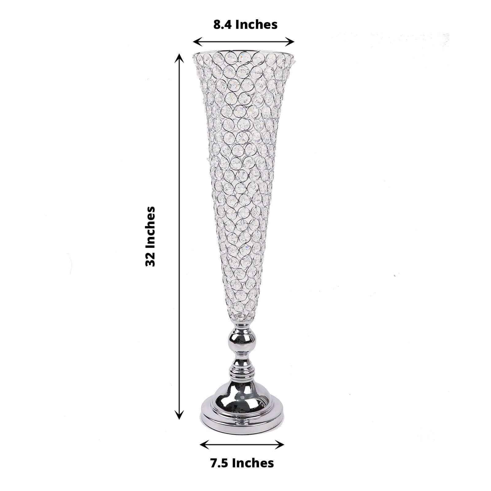 2 - Pack Crystal Beaded Trumpet Vase Set Silver - Table Centerpiece for Weddings and Events 32" - Bell Racket Store