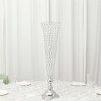 2 - Pack Crystal Beaded Trumpet Vase Set Silver - Table Centerpiece for Weddings and Events 32" - Bell Racket Store
