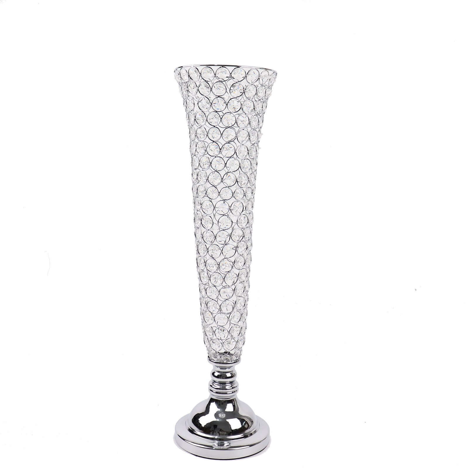 2 - Pack Crystal Beaded Trumpet Vase Silver - Exquisite Floral Display Centerpiece Stand Set for Banquets & Receptions 28" Tall - Bell Racket Store