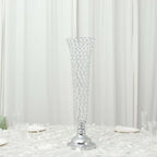 2 - Pack Crystal Beaded Trumpet Vase Silver - Exquisite Floral Display Centerpiece Stand Set for Banquets & Receptions 28" Tall - Bell Racket Store