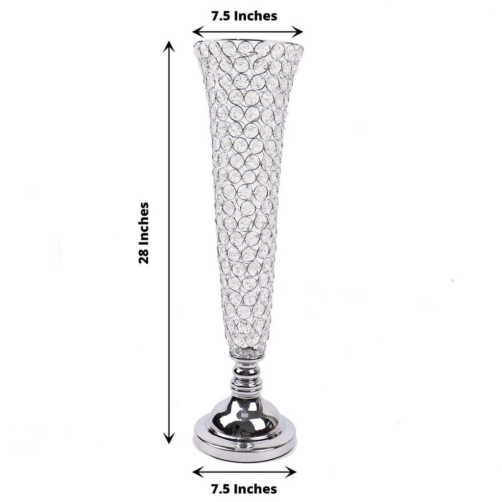 2 - Pack Crystal Beaded Trumpet Vase Silver - Exquisite Floral Display Centerpiece Stand Set for Banquets & Receptions 28" Tall - Bell Racket Store