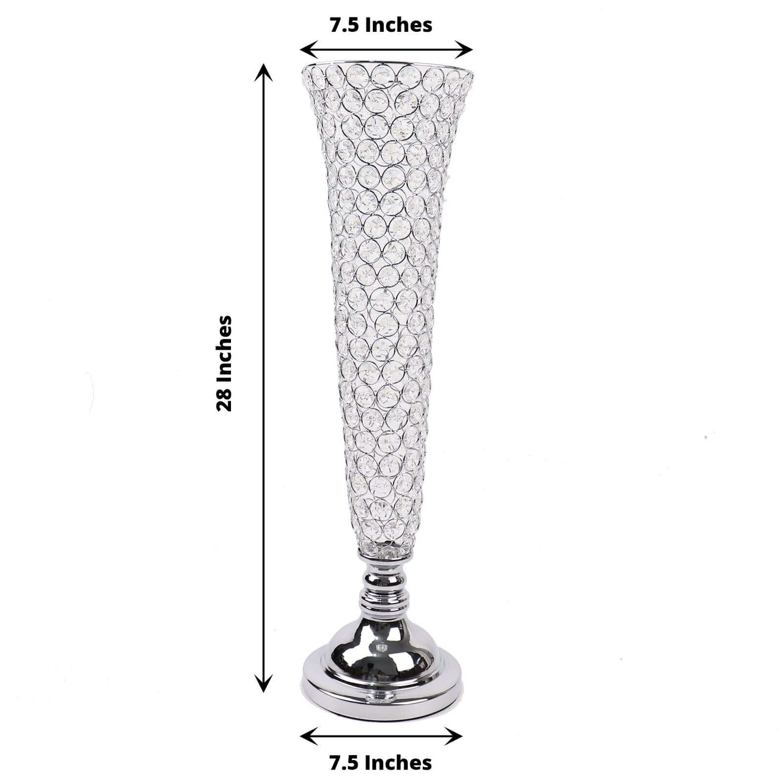 2 - Pack Crystal Beaded Trumpet Vase Silver - Exquisite Floral Display Centerpiece Stand Set for Banquets & Receptions 28" Tall - Bell Racket Store