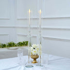 2-Pack Crystal Glass Hurricane Taper Candle Holders, Tall Decorative Candle Stands Clear Cylinder Chimney Tubes 26"