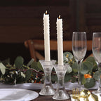 2 - Pack Crystal Pillar Candlestick Stands Hour Glass Design with Diagonal Stripes Clear - Reversible Taper Holders 5" - Bell Racket Store