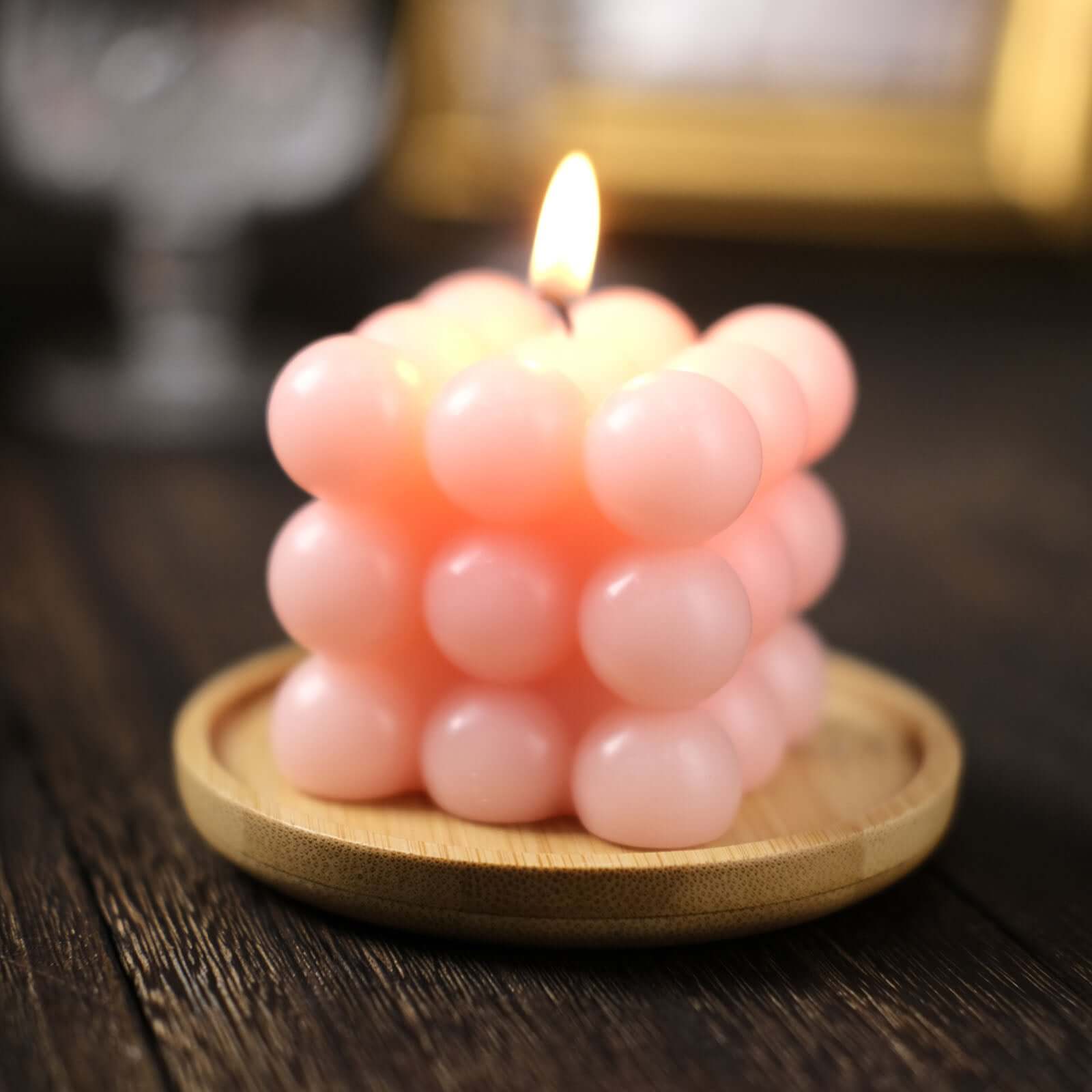 2 - Pack Decorative Paraffin Wax Candles Bubble Cube Design Blush - Unscented Long Burning Pillar Candle Set 2" - Bell Racket Store
