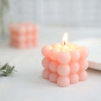2 - Pack Decorative Paraffin Wax Candles Bubble Cube Design Blush - Unscented Long Burning Pillar Candle Set 2" - Bell Racket Store