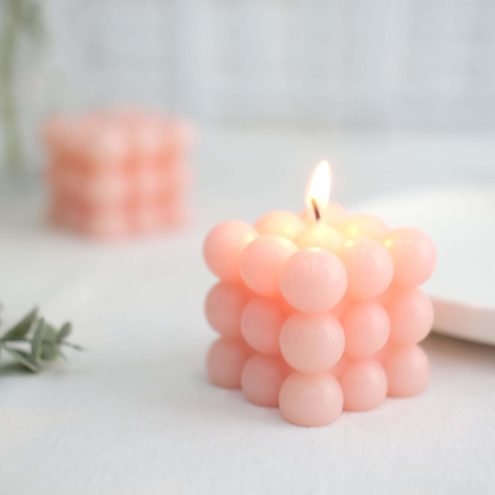 2 - Pack Decorative Paraffin Wax Candles Bubble Cube Design Blush - Unscented Long Burning Pillar Candle Set 2" - Bell Racket Store