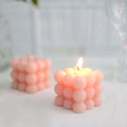 2 - Pack Decorative Paraffin Wax Candles Bubble Cube Design Blush - Unscented Long Burning Pillar Candle Set 2" - Bell Racket Store