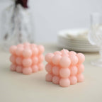 2 - Pack Decorative Paraffin Wax Candles Bubble Cube Design Blush - Unscented Long Burning Pillar Candle Set 2" - Bell Racket Store