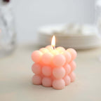 2 - Pack Decorative Paraffin Wax Candles Bubble Cube Design Blush - Unscented Long Burning Pillar Candle Set 2" - Bell Racket Store
