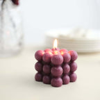 2 - Pack Decorative Paraffin Wax Candles Bubble Cube Design Burgundy - Unscented Long Burning Pillar Candle Set 2" - Bell Racket Store