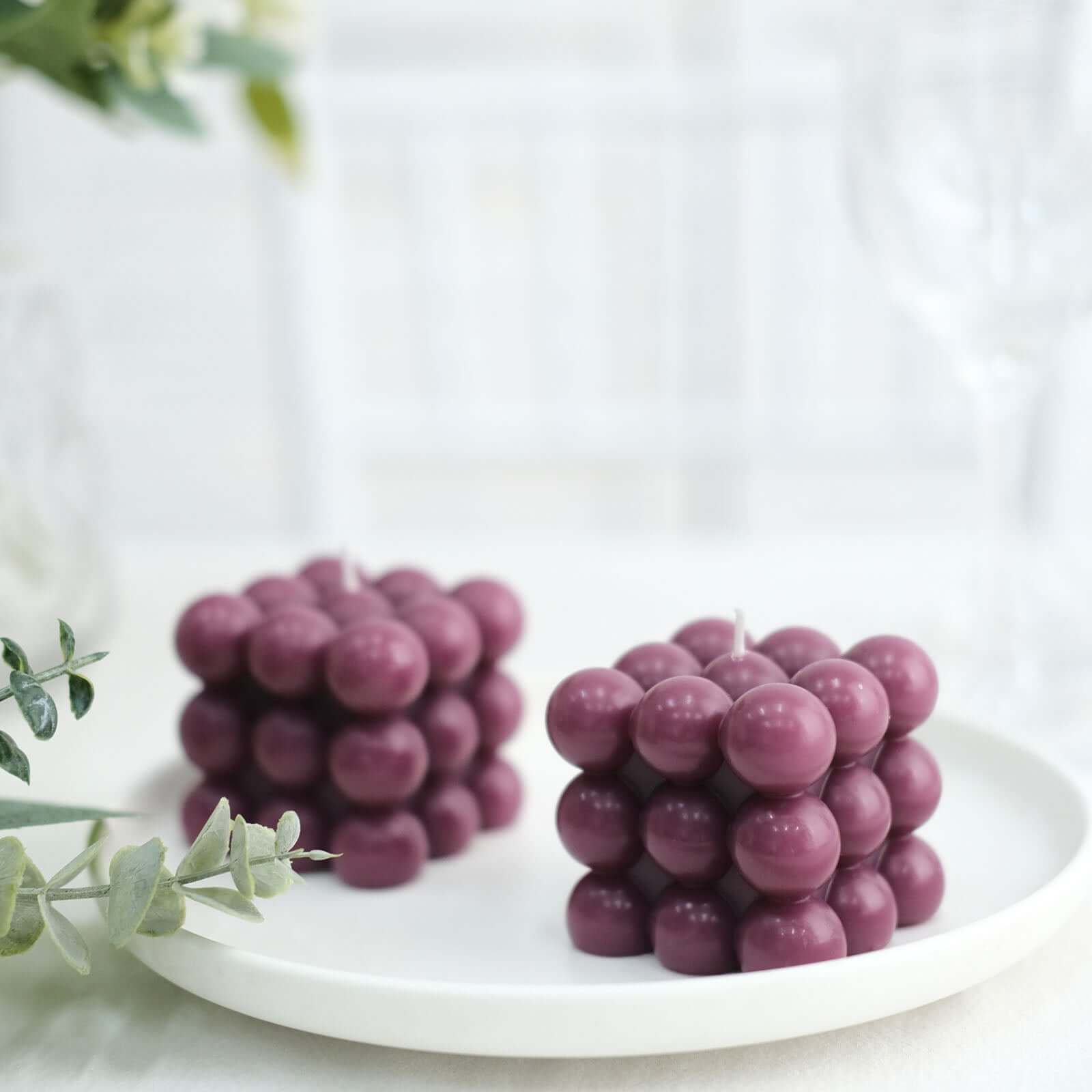 2 - Pack Decorative Paraffin Wax Candles Bubble Cube Design Burgundy - Unscented Long Burning Pillar Candle Set 2" - Bell Racket Store