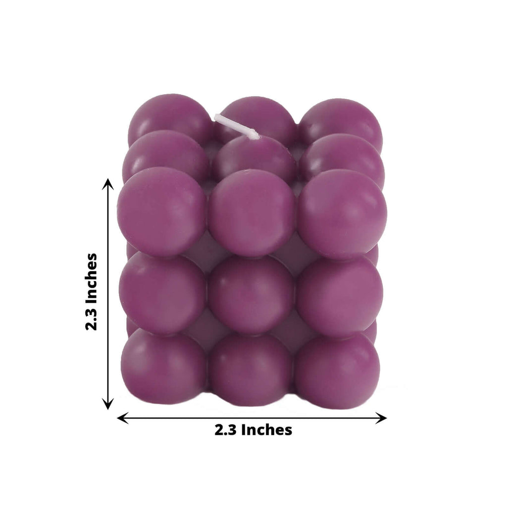 2 - Pack Decorative Paraffin Wax Candles Bubble Cube Design Burgundy - Unscented Long Burning Pillar Candle Set 2" - Bell Racket Store