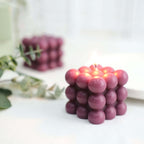 2 - Pack Decorative Paraffin Wax Candles Bubble Cube Design Burgundy - Unscented Long Burning Pillar Candle Set 2" - Bell Racket Store