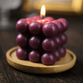 2 - Pack Decorative Paraffin Wax Candles Bubble Cube Design Burgundy - Unscented Long Burning Pillar Candle Set 2" - Bell Racket Store