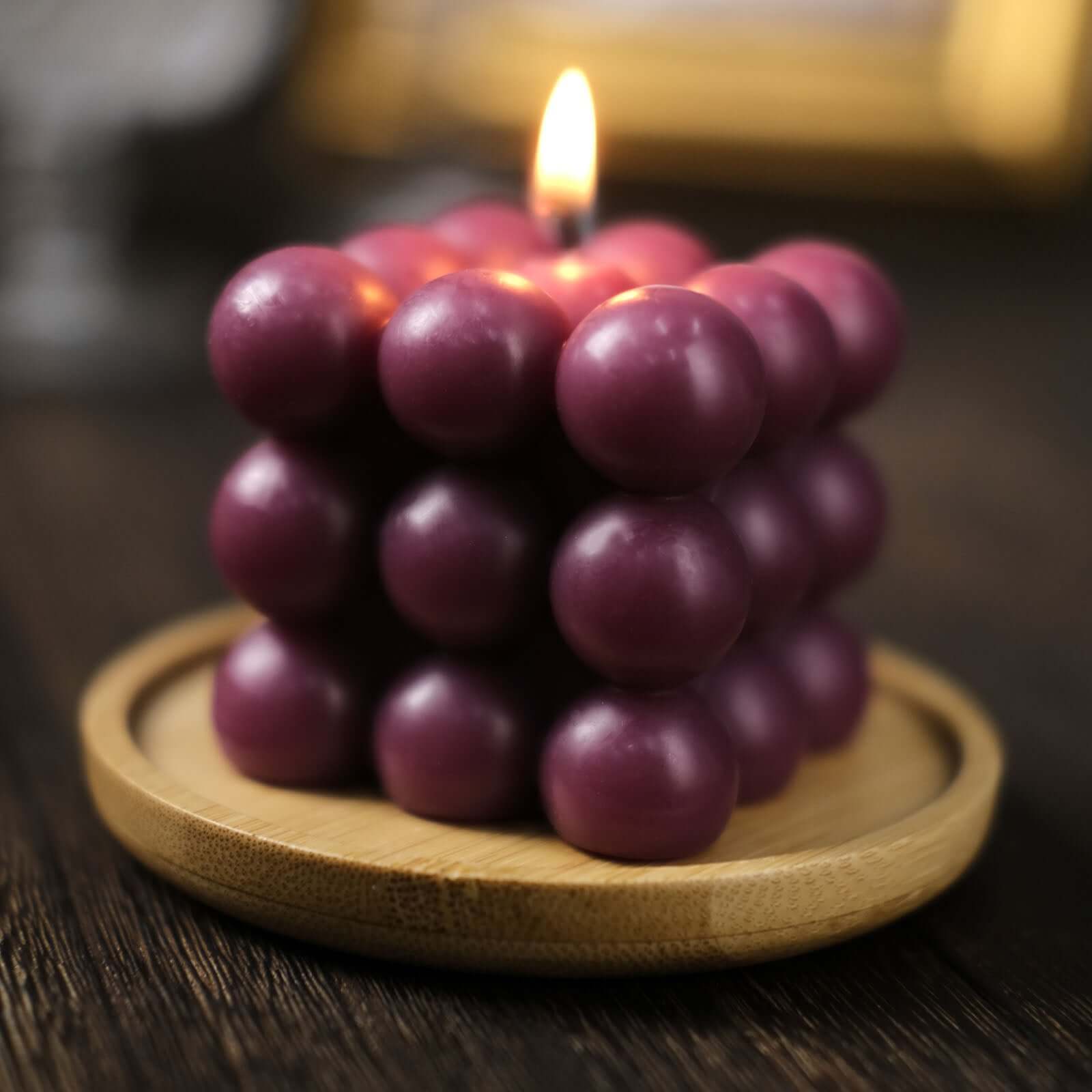 2 - Pack Decorative Paraffin Wax Candles Bubble Cube Design Burgundy - Unscented Long Burning Pillar Candle Set 2" - Bell Racket Store