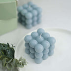 2 - Pack Decorative Paraffin Wax Candles Bubble Cube Design Dusty Blue - Unscented Long Burning Pillar Candle Set 2" - Bell Racket Store