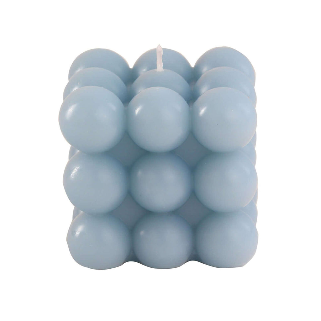2 - Pack Decorative Paraffin Wax Candles Bubble Cube Design Dusty Blue - Unscented Long Burning Pillar Candle Set 2" - Bell Racket Store