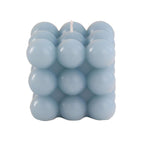 2 - Pack Decorative Paraffin Wax Candles Bubble Cube Design Dusty Blue - Unscented Long Burning Pillar Candle Set 2" - Bell Racket Store