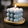 2 - Pack Decorative Paraffin Wax Candles Bubble Cube Design Dusty Blue - Unscented Long Burning Pillar Candle Set 2" - Bell Racket Store