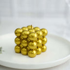 2 - Pack Decorative Paraffin Wax Candles Bubble Cube Design Metallic Gold - Unscented Long Burning Pillar Candle Set 2" - Bell Racket Store