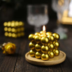 2 - Pack Decorative Paraffin Wax Candles Bubble Cube Design Metallic Gold - Unscented Long Burning Pillar Candle Set 2" - Bell Racket Store
