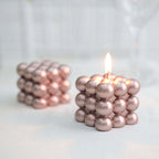 2 - Pack Decorative Paraffin Wax Candles Bubble Cube Design Metallic Rose Gold - Unscented Long Burning Pillar Candle Set 2" - Bell Racket Store