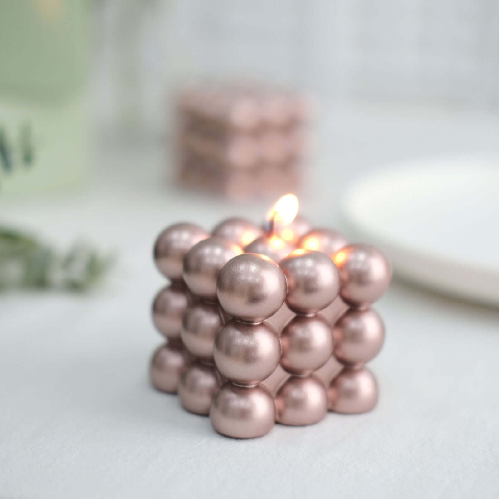 2 - Pack Decorative Paraffin Wax Candles Bubble Cube Design Metallic Rose Gold - Unscented Long Burning Pillar Candle Set 2" - Bell Racket Store