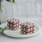 2 - Pack Decorative Paraffin Wax Candles Bubble Cube Design Metallic Rose Gold - Unscented Long Burning Pillar Candle Set 2" - Bell Racket Store