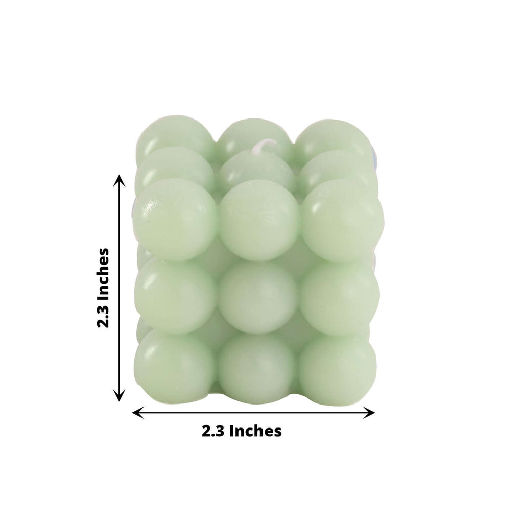 2 - Pack Decorative Paraffin Wax Candles Bubble Cube Design Sage Green - Unscented Long Burning Pillar Candle Set 2" - Bell Racket Store