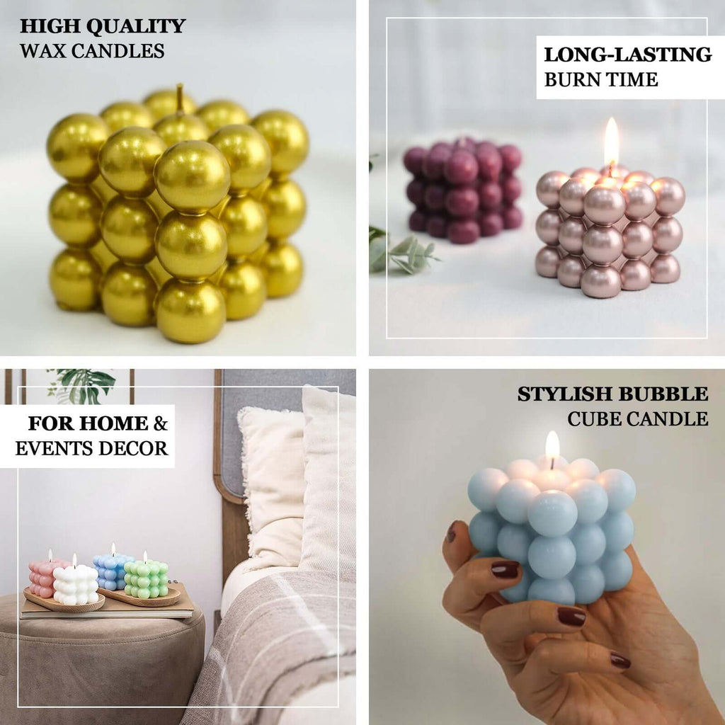 2 - Pack Decorative Paraffin Wax Candles Bubble Cube Design Sage Green - Unscented Long Burning Pillar Candle Set 2" - Bell Racket Store