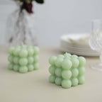 2 - Pack Decorative Paraffin Wax Candles Bubble Cube Design Sage Green - Unscented Long Burning Pillar Candle Set 2" - Bell Racket Store