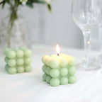 2 - Pack Decorative Paraffin Wax Candles Bubble Cube Design Sage Green - Unscented Long Burning Pillar Candle Set 2" - Bell Racket Store