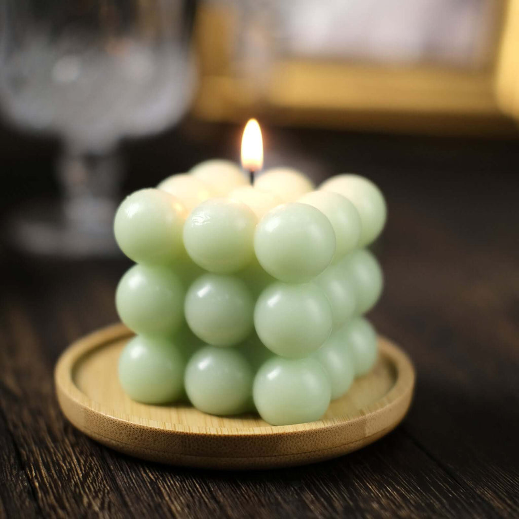 2 - Pack Decorative Paraffin Wax Candles Bubble Cube Design Sage Green - Unscented Long Burning Pillar Candle Set 2" - Bell Racket Store