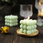 2 - Pack Decorative Paraffin Wax Candles Bubble Cube Design Sage Green - Unscented Long Burning Pillar Candle Set 2" - Bell Racket Store