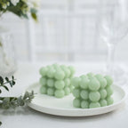 2 - Pack Decorative Paraffin Wax Candles Bubble Cube Design Sage Green - Unscented Long Burning Pillar Candle Set 2" - Bell Racket Store