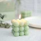 2 - Pack Decorative Paraffin Wax Candles Bubble Cube Design Sage Green - Unscented Long Burning Pillar Candle Set 2" - Bell Racket Store