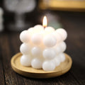 2 - Pack Decorative Paraffin Wax Candles Bubble Cube Design White - Unscented Long Burning Pillar Candle Set 2" - Bell Racket Store